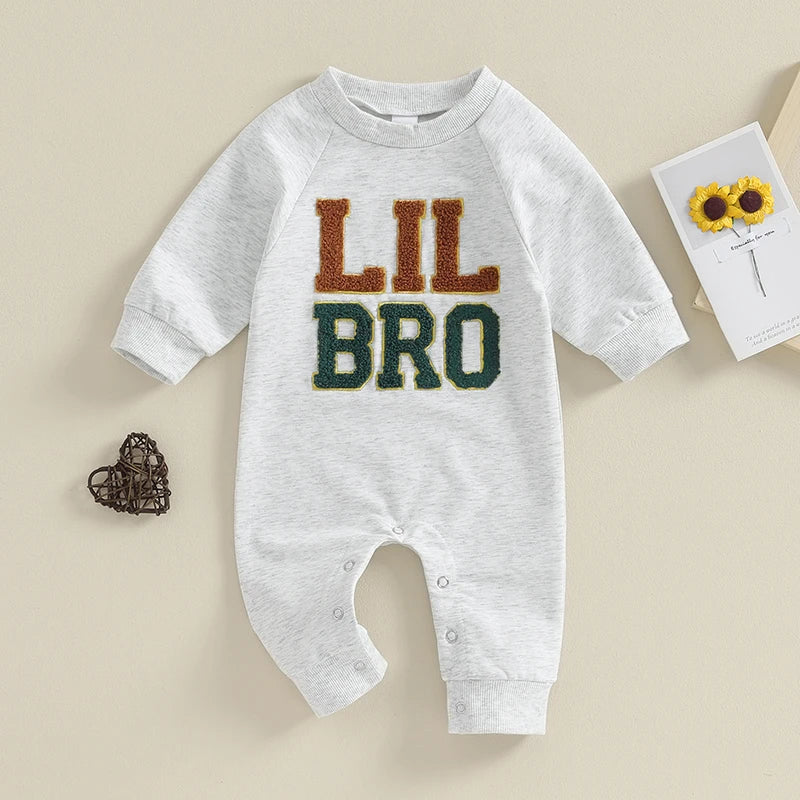 Baby Boy Rompers Long Sleeve Round Neck Letter Embroidery Jumpsuits Newborn Fall Clothes