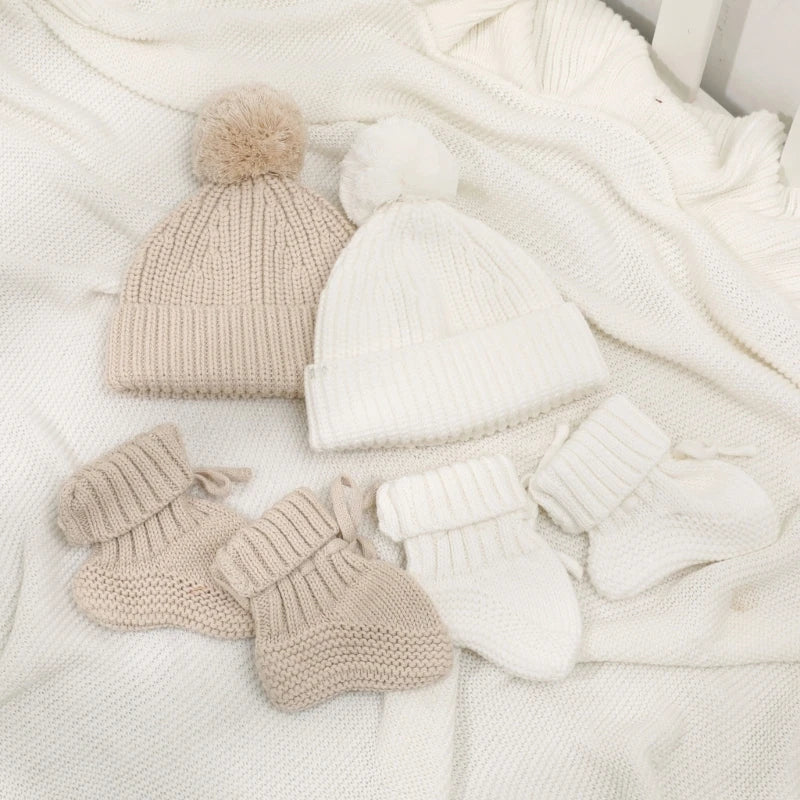 Knitted Winter Warm Hat Baby Hat Cotton Elastic Crochet Hat with Pompoms Bonnet Caps for Newborn Toddler 0-6 Month