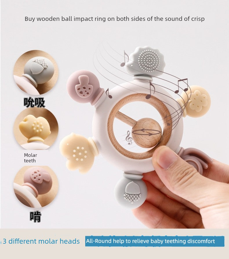 Baby Silicone Beech Teether Baby's Holding Ball Rattle Prevent Hand Sucking Grip Training Happy Bite Molar Rod