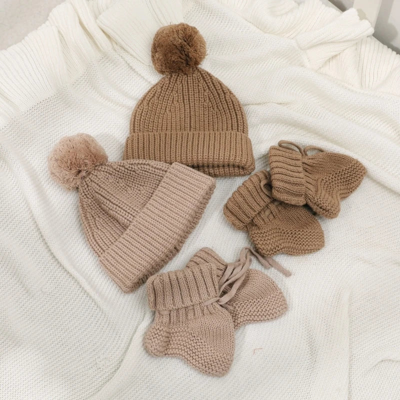 Knitted Winter Warm Hat Baby Hat Cotton Elastic Crochet Hat with Pompoms Bonnet Caps for Newborn Toddler 0-6 Month