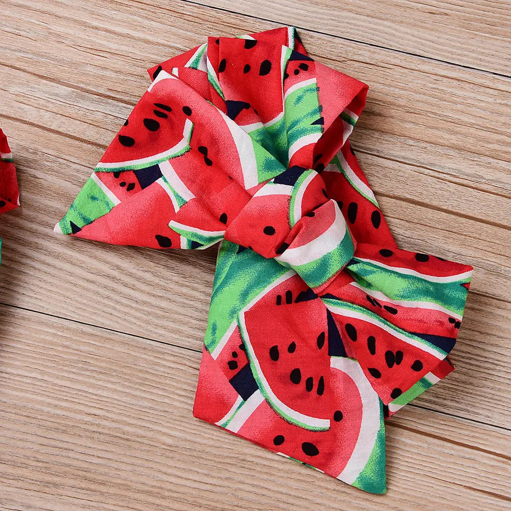 Cute Newborn Baby Girl Clothes Sets Sleeveless Watermelon Print Romper Headband 2pcs Outfit Toddler Summer Clothing for 0-24M