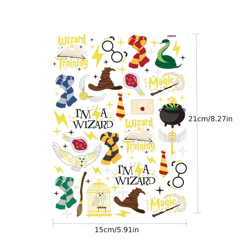 New Wizard Theme DIY Stickers Gold Foil Magic College Sparkling Owl Wizard Hat Wand Magic Wizard Birthday Party Decors Kid Gifts