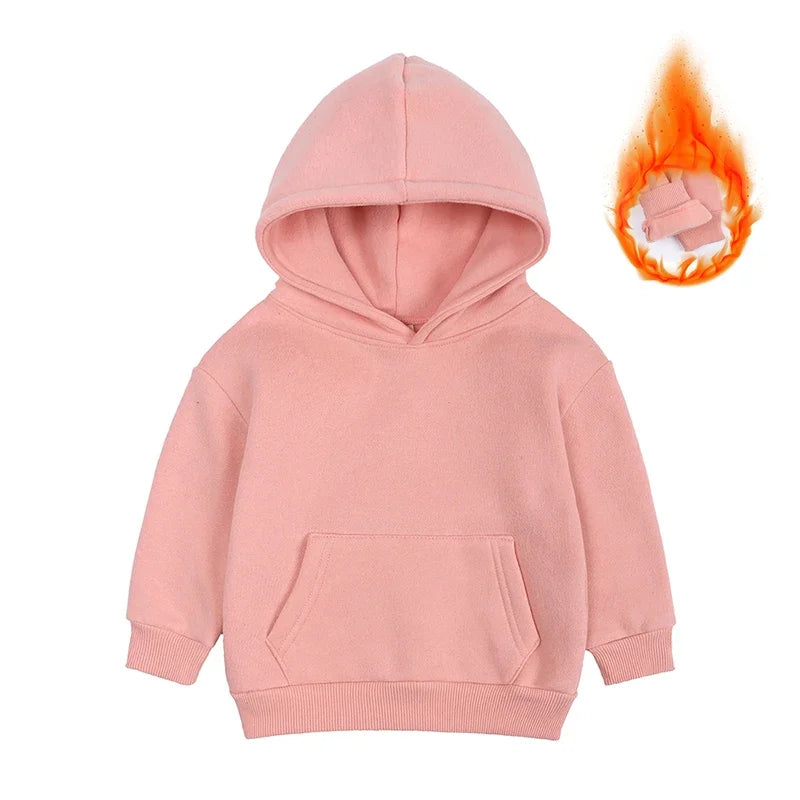2025 Winter Kids Boys Girls Clothes Children Hoodies Soild Cotton Thicken Fleece Sweatshirts Toddler Sport Pullover Top