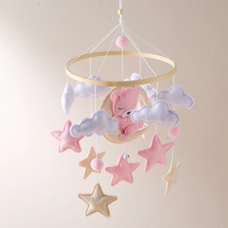 Crib Mobile Holder Rattles Toys Wooden Moon Stars Astronaut Bed Bell Toys Newborn Comfort Crib Bracket Bed Bell Toys Baby Gifts