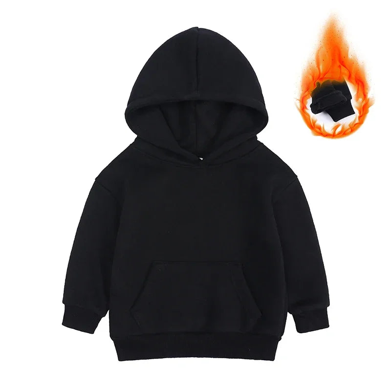 2025 Winter Kids Boys Girls Clothes Children Hoodies Soild Cotton Thicken Fleece Sweatshirts Toddler Sport Pullover Top