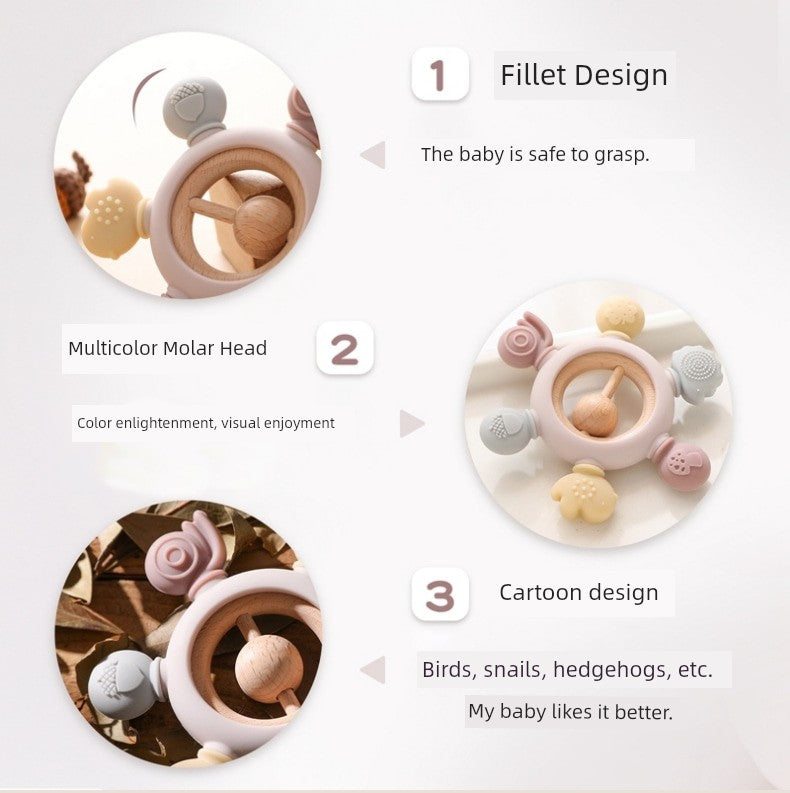 Baby Silicone Beech Teether Baby's Holding Ball Rattle Prevent Hand Sucking Grip Training Happy Bite Molar Rod
