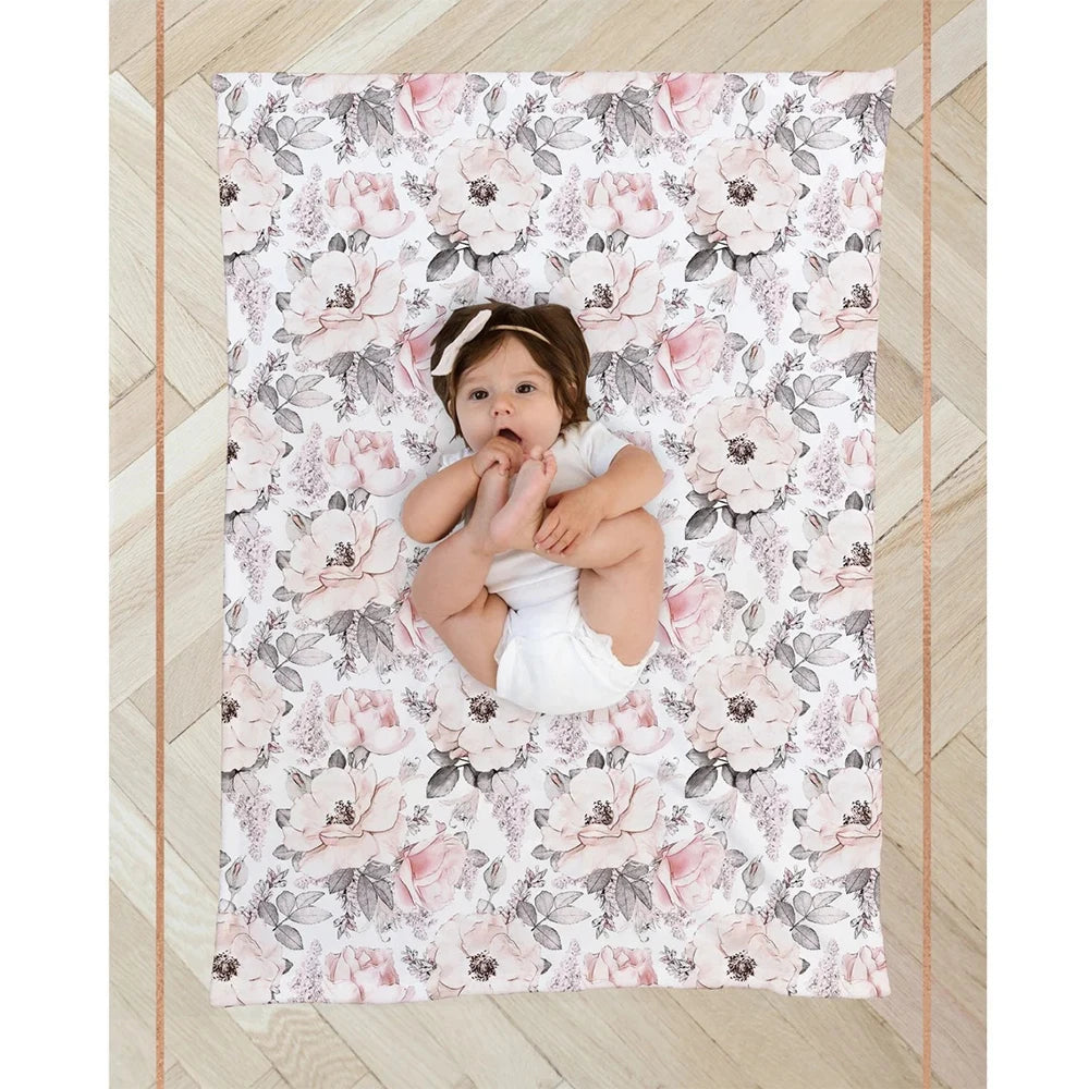 3 Piece Set Floral Newborn Wrap for Photo Shooting Swaddle Wrap with Hat And Bow Headband Infant Photography Props
