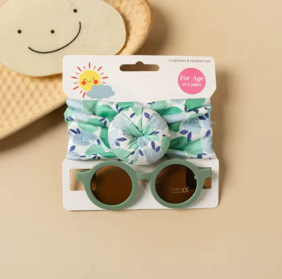 2Pcs/Set Round Sunglasses With Elastic Nylon Baby Headband Bohemia Beach Seaside Sun Glasses Kids Donut Headwear