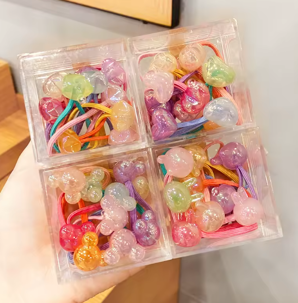 Box of 10pcs Fabric Elastic Hair Ties Kids Korean-Style Sweet Hair Rope Fashionable Baby Hair Rubber Band Headwear Accessories