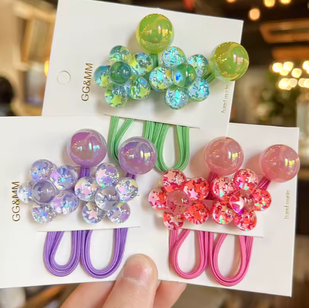 New Design 3pcs/6pcs set Fashionable Kid Hair Ties Colorful Five-Petaled Flower Jelly Hair Rope Glitter Girl High Sweet Fabric