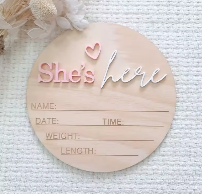 wooden birth announcement