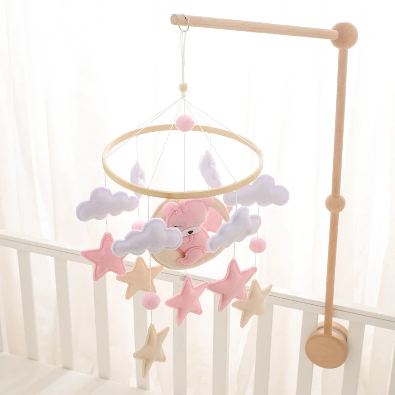 Crib Mobile Holder Rattles Toys Wooden Moon Stars Astronaut Bed Bell Toys Newborn Comfort Crib Bracket Bed Bell Toys Baby Gifts
