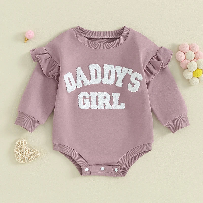 Lioraitiin 0-18M Daddys Girls Newborn Baby Clothes Ruffle Long Sleeve Sweatshirt Bodysuit Infant Baby Girl Outfits