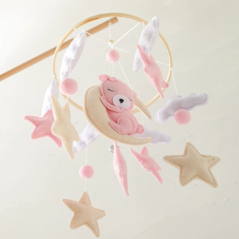 Crib Mobile Holder Rattles Toys Wooden Moon Stars Astronaut Bed Bell Toys Newborn Comfort Crib Bracket Bed Bell Toys Baby Gifts