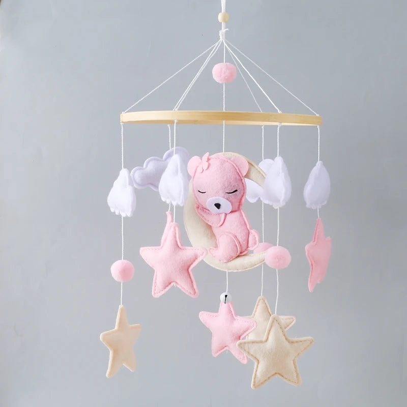 Crib Mobile Holder Rattles Toys Wooden Moon Stars Astronaut Bed Bell Toys Newborn Comfort Crib Bracket Bed Bell Toys Baby Gifts