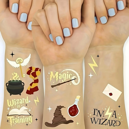 New Wizard Theme DIY Stickers Gold Foil Magic College Sparkling Owl Wizard Hat Wand Magic Wizard Birthday Party Decors Kid Gifts