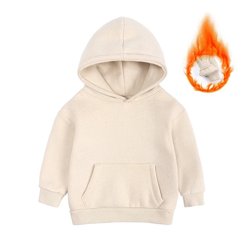 2025 Winter Kids Boys Girls Clothes Children Hoodies Soild Cotton Thicken Fleece Sweatshirts Toddler Sport Pullover Top