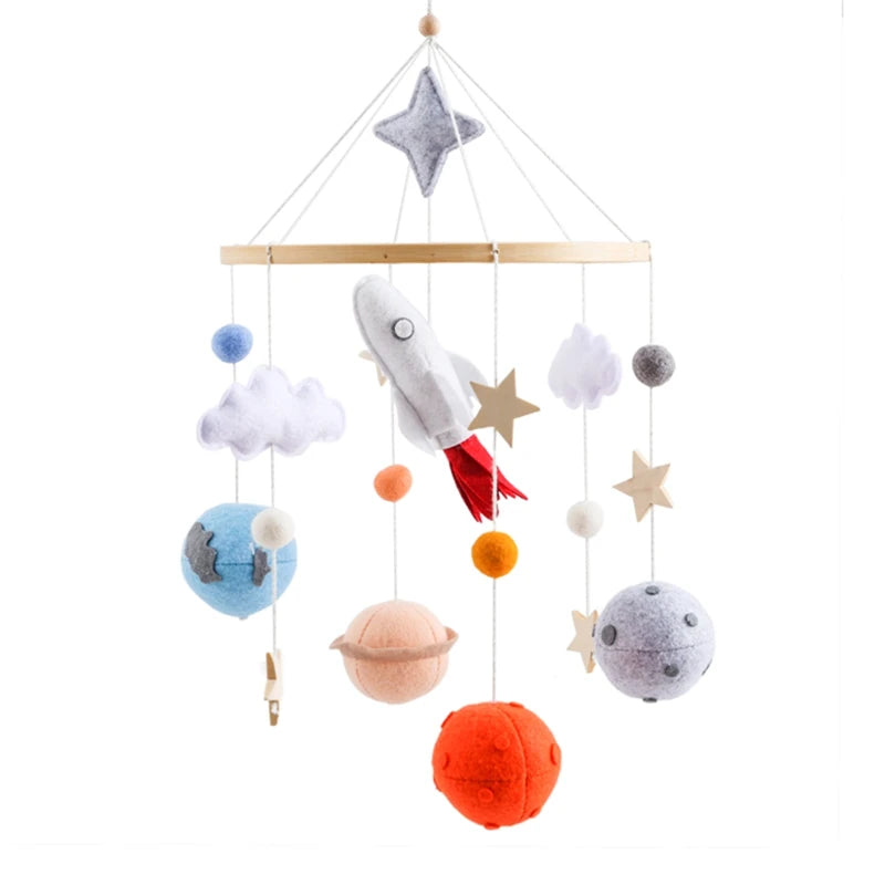 Crib Mobile Holder Rattles Toys Wooden Moon Stars Astronaut Bed Bell Toys Newborn Comfort Crib Bracket Bed Bell Toys Baby Gifts