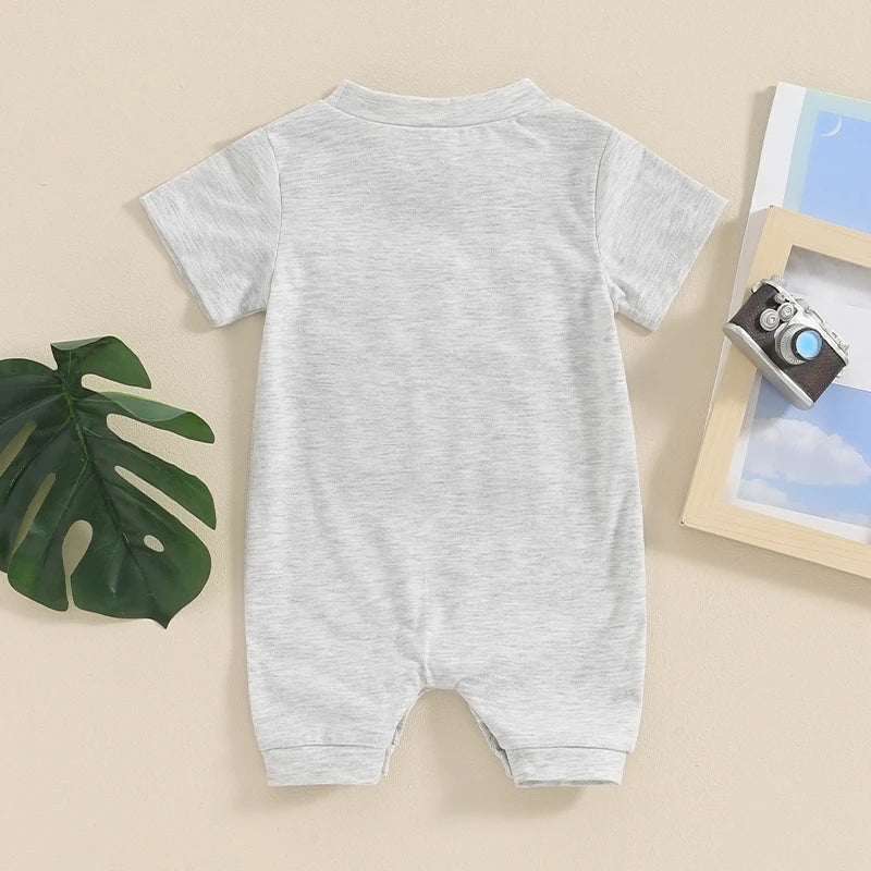 Baby Boys Summer Romper Infant Short Sleeve Crew Neck Letter Embroidery Casual Jumpsuit