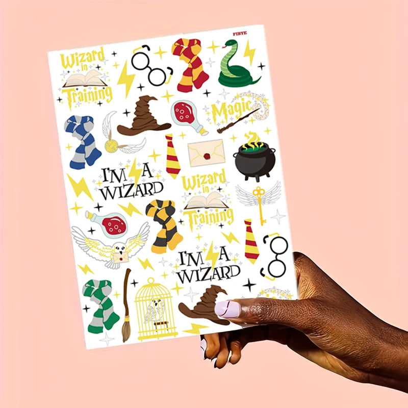 New Wizard Theme DIY Stickers Gold Foil Magic College Sparkling Owl Wizard Hat Wand Magic Wizard Birthday Party Decors Kid Gifts
