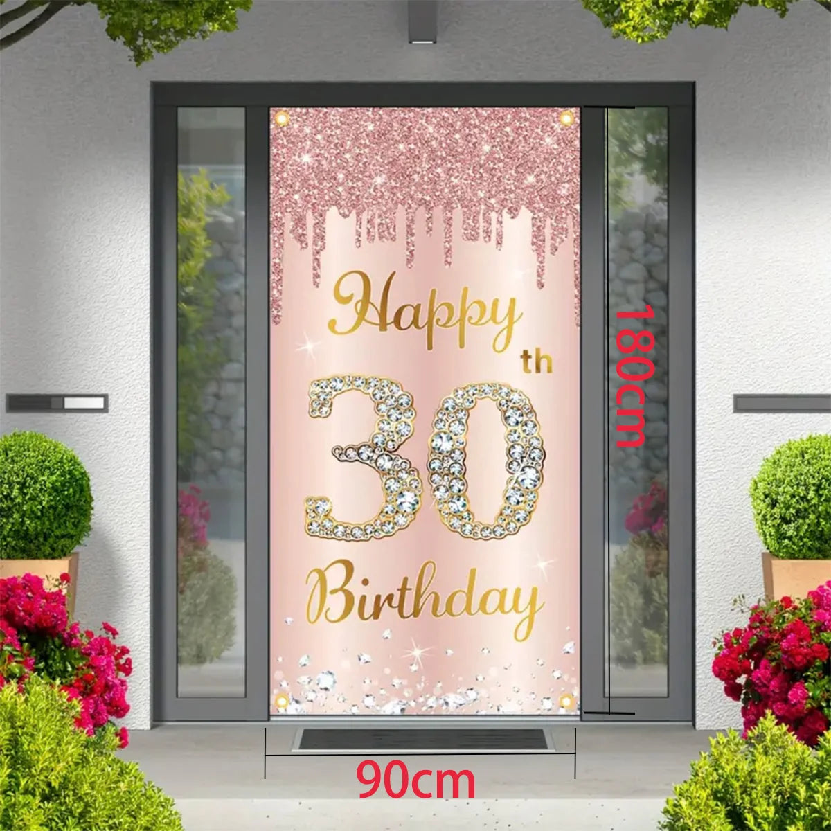 Happy Birthday Theme Party Decor Door Cover 18th 21th 30th 40th 50th 60th 80th Pink Rose Sweet 16th Party Decorative Backdrops