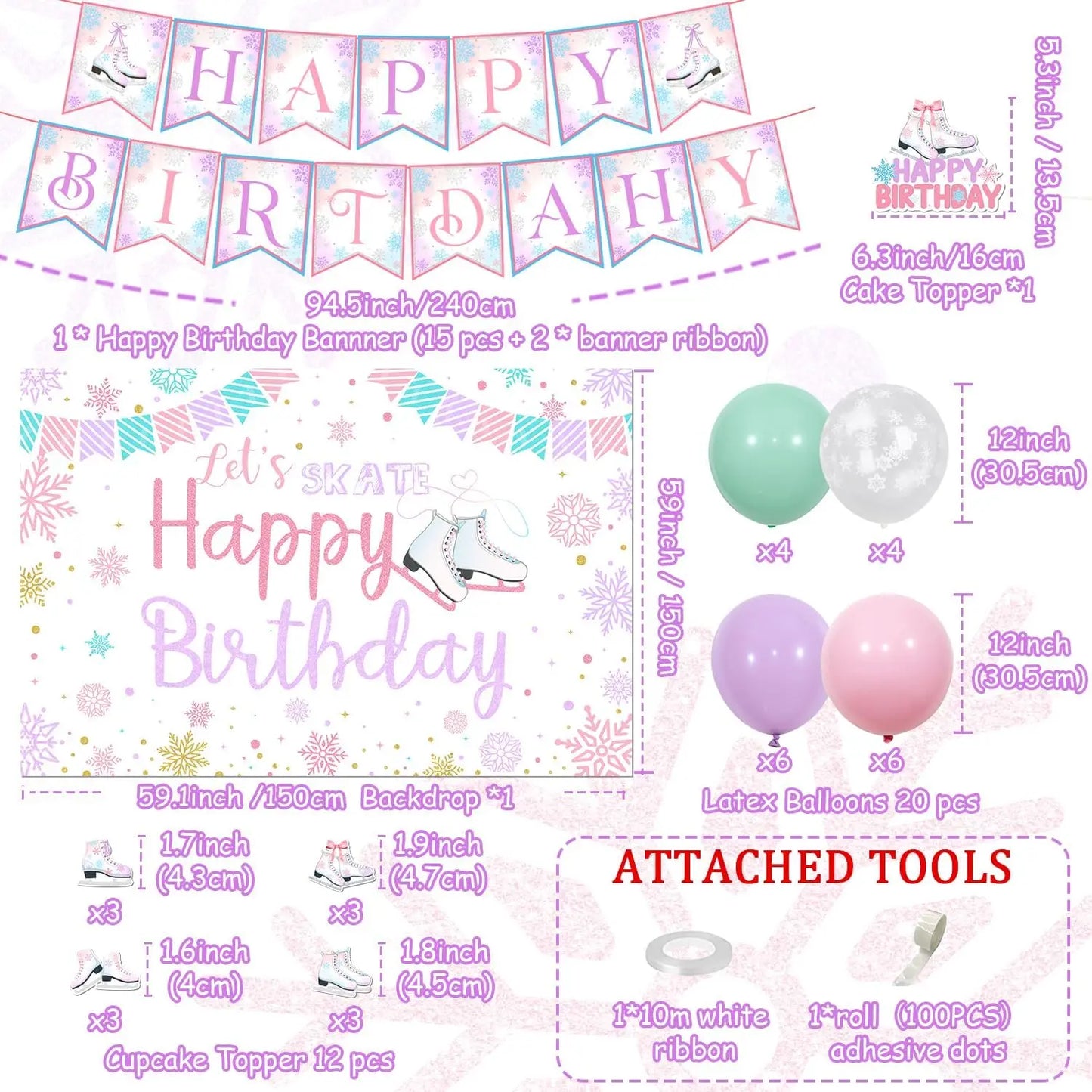 Ice Skating Birthday Party Decor Roller Skate Let’s Skate Happy Birthday Backdrop,Skating Ice Sports Birthday Party Supplies