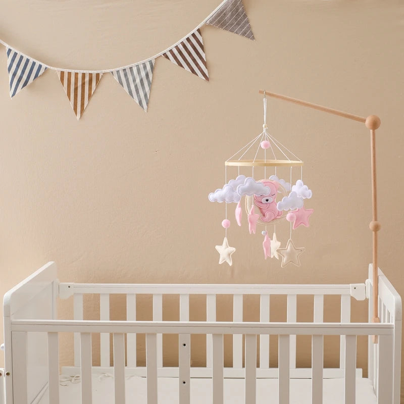 Crib Mobile Holder Rattles Toys Wooden Moon Stars Astronaut Bed Bell Toys Newborn Comfort Crib Bracket Bed Bell Toys Baby Gifts