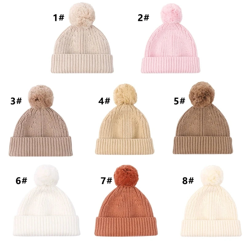 Knitted Winter Warm Hat Baby Hat Cotton Elastic Crochet Hat with Pompoms Bonnet Caps for Newborn Toddler 0-6 Month