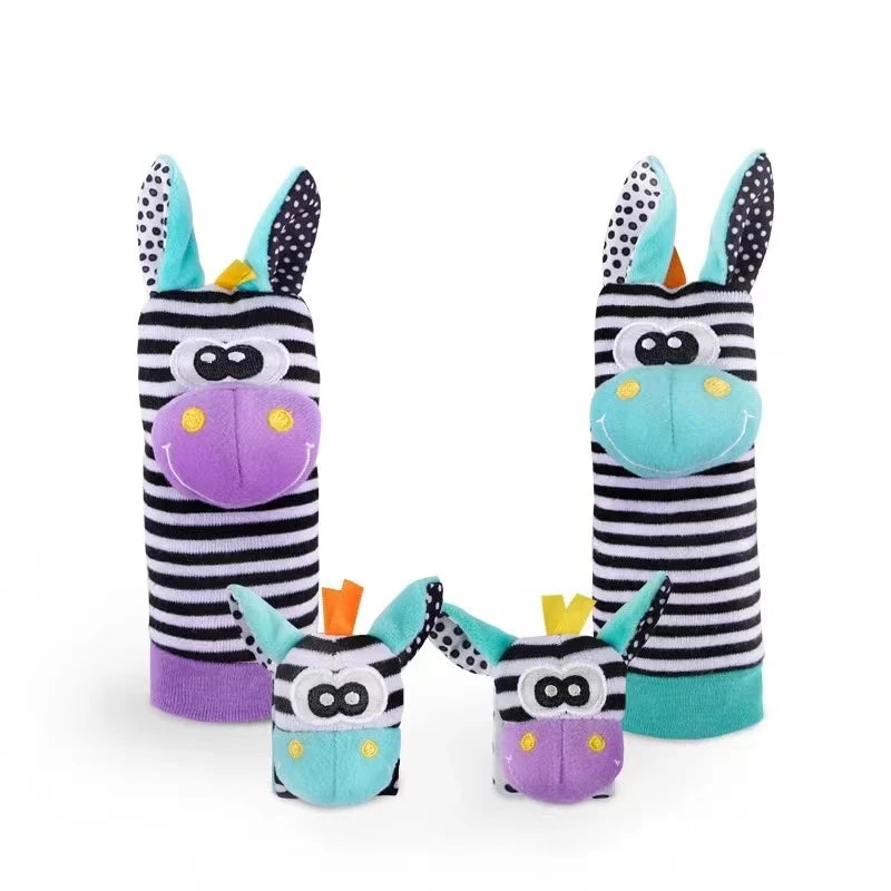 4pcs Baby Rattle Toys Cute Stuffed Animals Wrist Rattle Foot Finder Socks 0~24 Months for Infant Boy Girl Newborn Gift