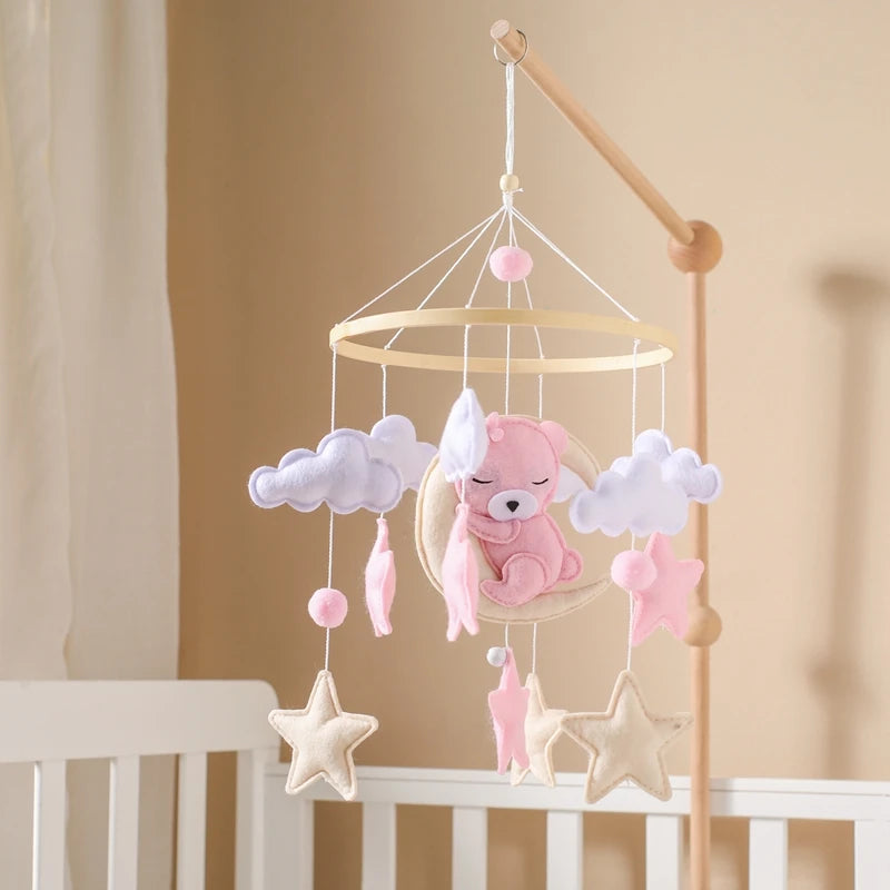 Crib Mobile Holder Rattles Toys Wooden Moon Stars Astronaut Bed Bell Toys Newborn Comfort Crib Bracket Bed Bell Toys Baby Gifts