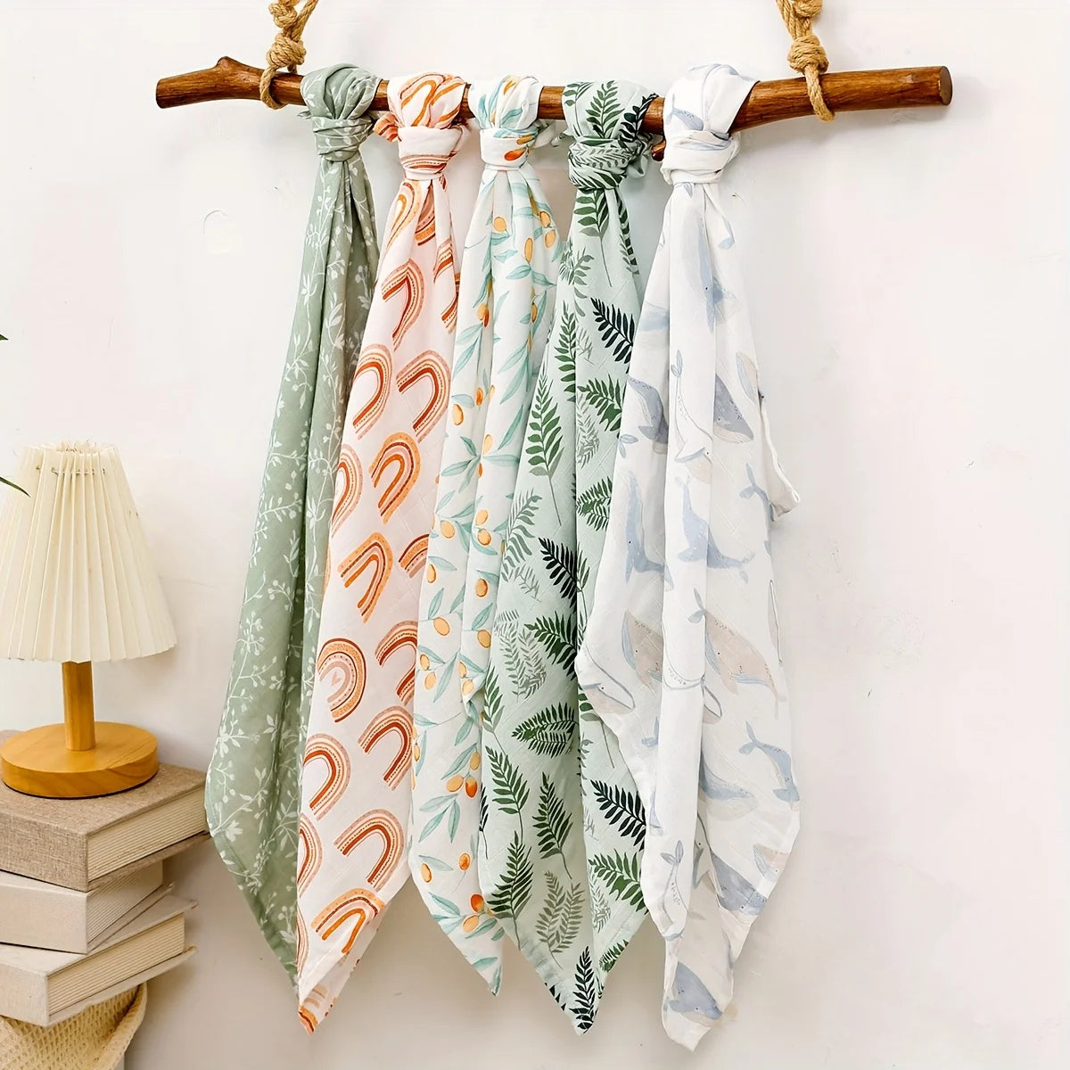 Happyflute 60x60CM Muslin Square Towels Set for Baby-5PCS Soft Bamboo Cotton Gauze Wipes for Face And Bath Newborn Bibs Included