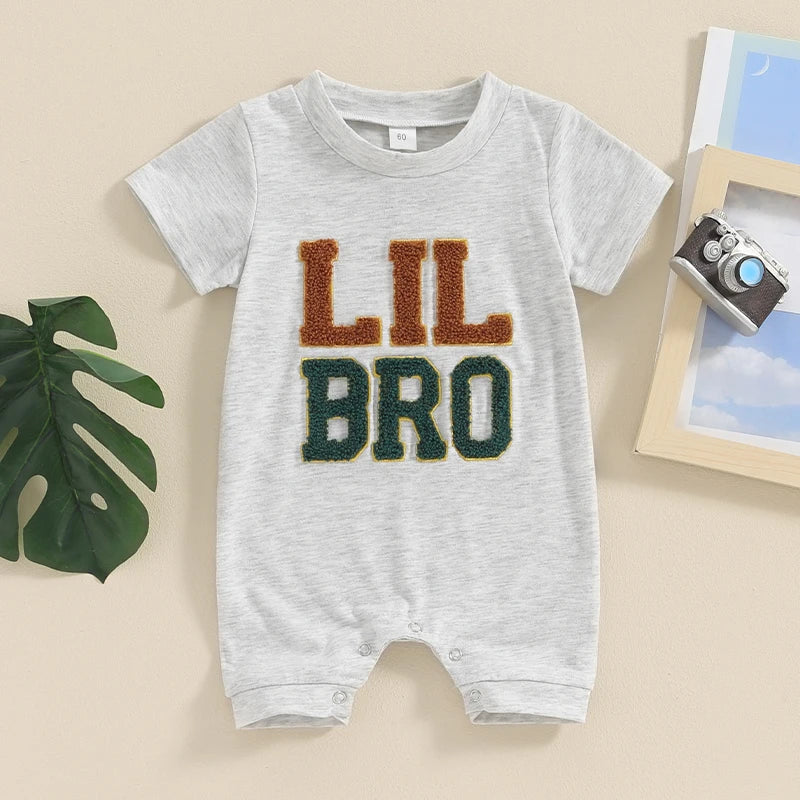 Baby Boys Summer Romper Infant Short Sleeve Crew Neck Letter Embroidery Casual Jumpsuit