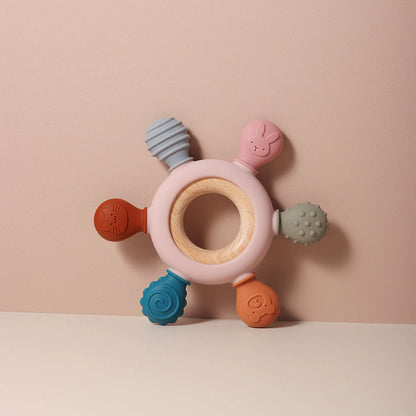 Baby Silicone Beech Teether Baby's Holding Ball Rattle Prevent Hand Sucking Grip Training Happy Bite Molar Rod