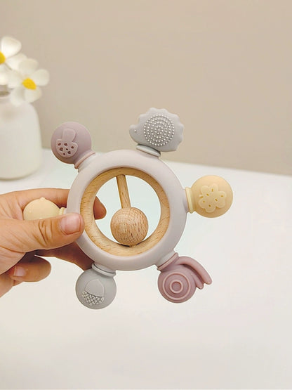 Baby Silicone Beech Teether Baby's Holding Ball Rattle Prevent Hand Sucking Grip Training Happy Bite Molar Rod