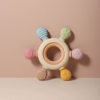 Baby Silicone Beech Teether Baby's Holding Ball Rattle Prevent Hand Sucking Grip Training Happy Bite Molar Rod