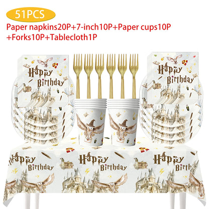 Magic School Birthday Party Decoration Disposable  Paper Plate Cup Napkin Balloons Gifts Magician Kids Baby Shower Party Supplie