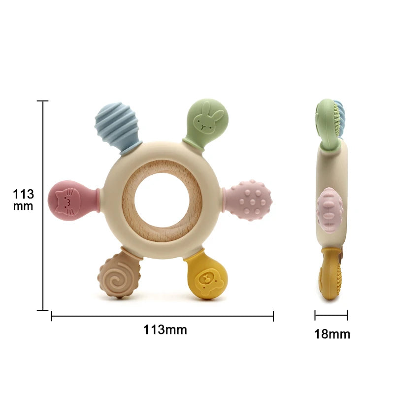 Baby Silicone Wooden Teethers Cartoon Stegosaurus Design Teething Chewing Toys for Infants Care Teether Toy Newborn Accessories