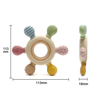 Baby Silicone Wooden Teethers Cartoon Stegosaurus Design Teething Chewing Toys for Infants Care Teether Toy Newborn Accessories