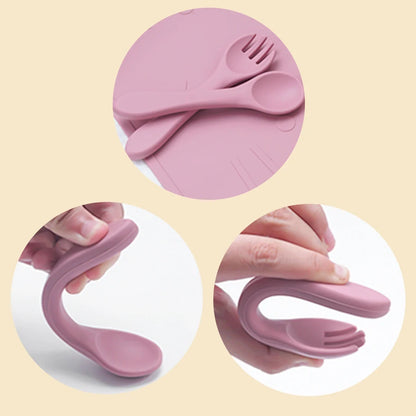 Personalized Name 2PCS/Set Silicone Baby Utensils Food Grade Spoon Fork Eating Training Children Tableware Baby Cutlery