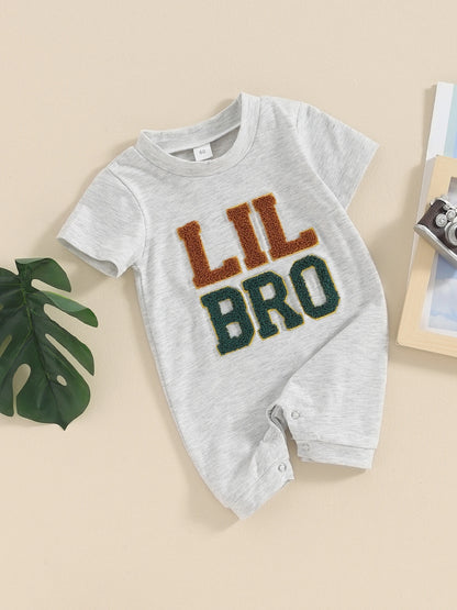 Baby Boys Summer Romper Infant Short Sleeve Crew Neck Letter Embroidery Casual Jumpsuit