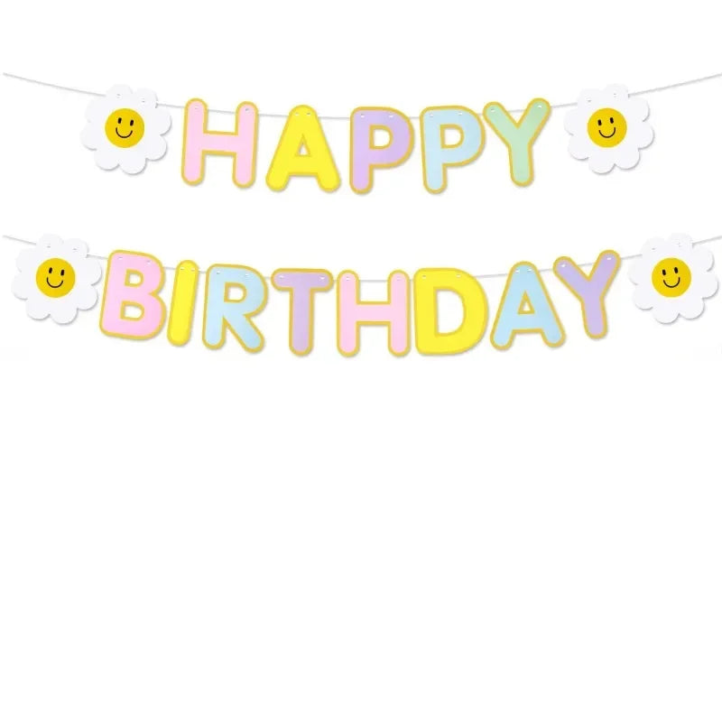 1PC Daisy Happy Birthday Party Decoration Banner Children Adult Scene Colorful Flags Party Photo Props