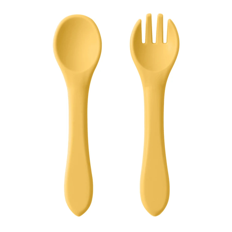 Personalized Name 2PCS/Set Silicone Baby Utensils Food Grade Spoon Fork Eating Training Children Tableware Baby Cutlery