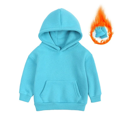 2025 Winter Kids Boys Girls Clothes Children Hoodies Soild Cotton Thicken Fleece Sweatshirts Toddler Sport Pullover Top