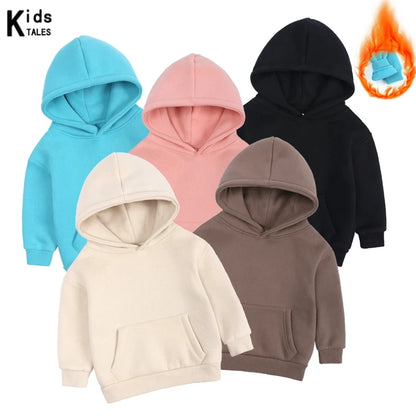 2025 Winter Kids Boys Girls Clothes Children Hoodies Soild Cotton Thicken Fleece Sweatshirts Toddler Sport Pullover Top