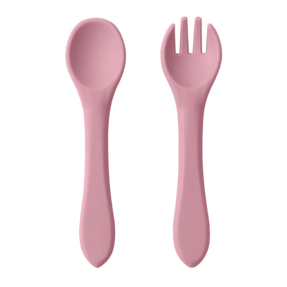 Personalized Name 2PCS/Set Silicone Baby Utensils Food Grade Spoon Fork Eating Training Children Tableware Baby Cutlery