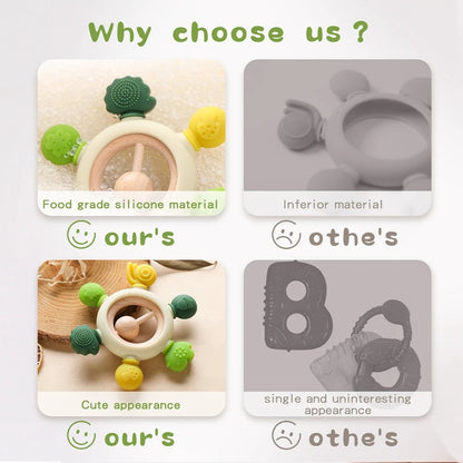 Baby Teether Forest Rudder for Kids Flower Silicone Rattle Fruit Cartoon Ring Silicone Babies Gym Silicone Toys for Children