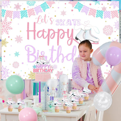 Ice Skating Birthday Party Decor Roller Skate Let’s Skate Happy Birthday Backdrop,Skating Ice Sports Birthday Party Supplies