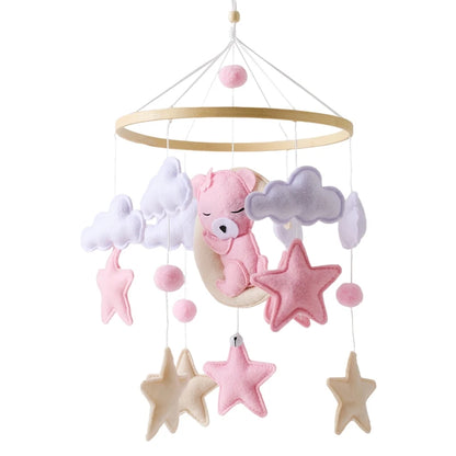 Crib Mobile Holder Rattles Toys Wooden Moon Stars Astronaut Bed Bell Toys Newborn Comfort Crib Bracket Bed Bell Toys Baby Gifts