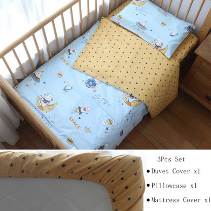 3 Pcs Baby Crib Bedding Set Cotton Bed Linens Boy Girl Cot kit Include Pillowcase Sheet Duvet Cover Children Room Decoration