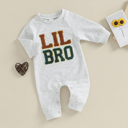 Baby Boy Rompers Long Sleeve Round Neck Letter Embroidery Jumpsuits Newborn Fall Clothes